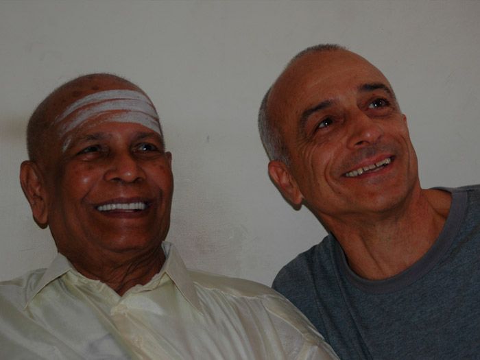Sri K. Pattabhi Jois and Lino Miele together, close up.